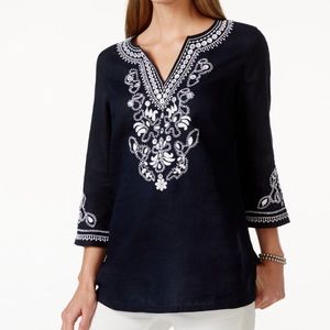 Linen Embroidered Luxury Tunic Top L Summer